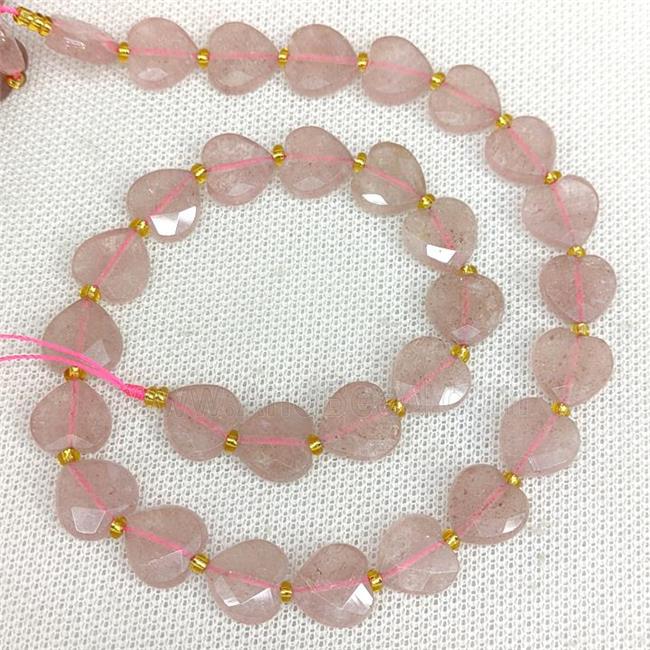 Natural Pink Strawberry Quartz Heart Beads Faceted
