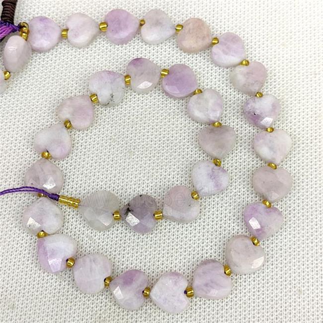 Natural Lepidolite Heart Beads Faceted Lt.purple