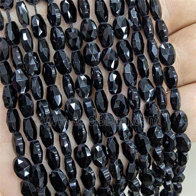 Natural Black Obsidian Beads Faceted Oval