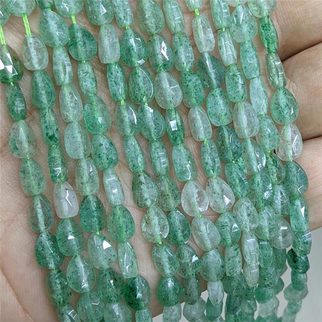 Natural Green Strawberry Quartz Teardrop Beads Faceted