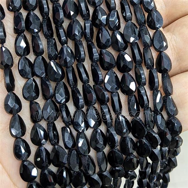 Natural Black Obsidian Teardrop Beads Faceted