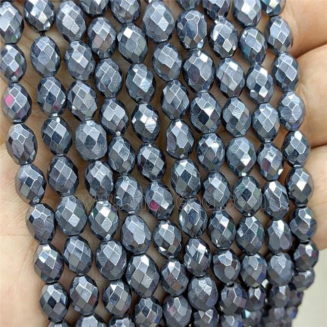 Natural Terahertz Stone Beads Silver Faceted Rice