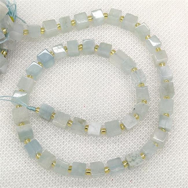 Natural Aquamarine Beads Cube Lt.Blue
