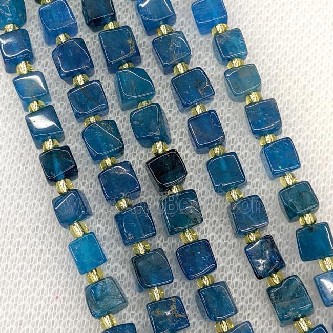 Natural Blue Apatite Cube Beads