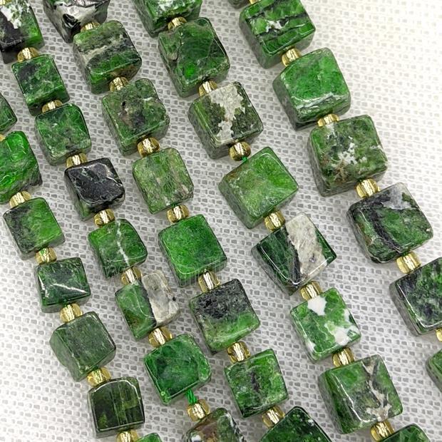 Natural Green Diopside Cube Beads