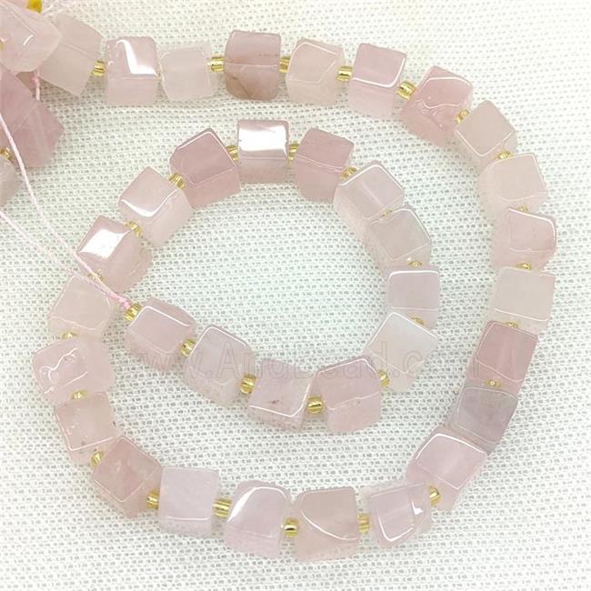 Natural Pink Rose Quartz Cube Beads