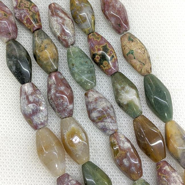 Natural Ocean Agate Beads Faceted Rice Multicolor