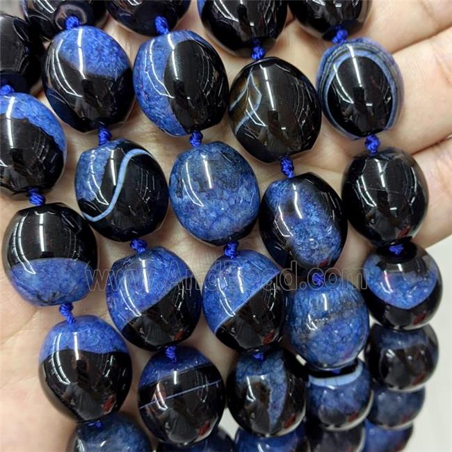 Natural Druzy Agate Barrel Beads Blue Dye