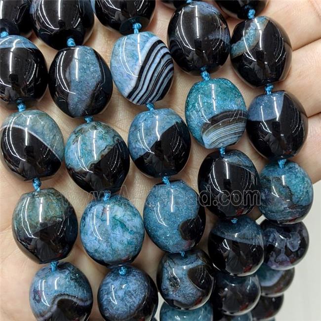 Natural Druzy Agate Barrel Beads Aqua Dye