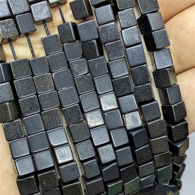 Natural Black Jasper Cube Beads
