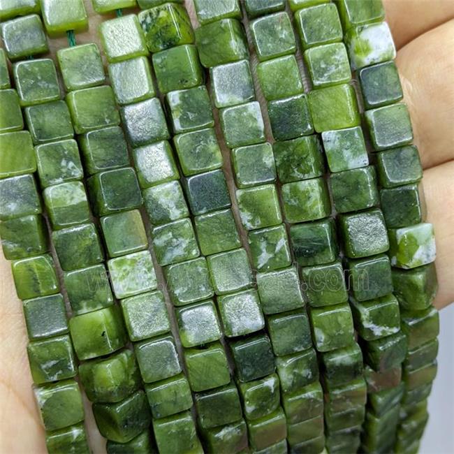 Natural Taiwan Jadeite Cube Beads Green