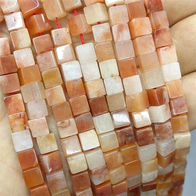 Natural Red Aventurine Cube Beads