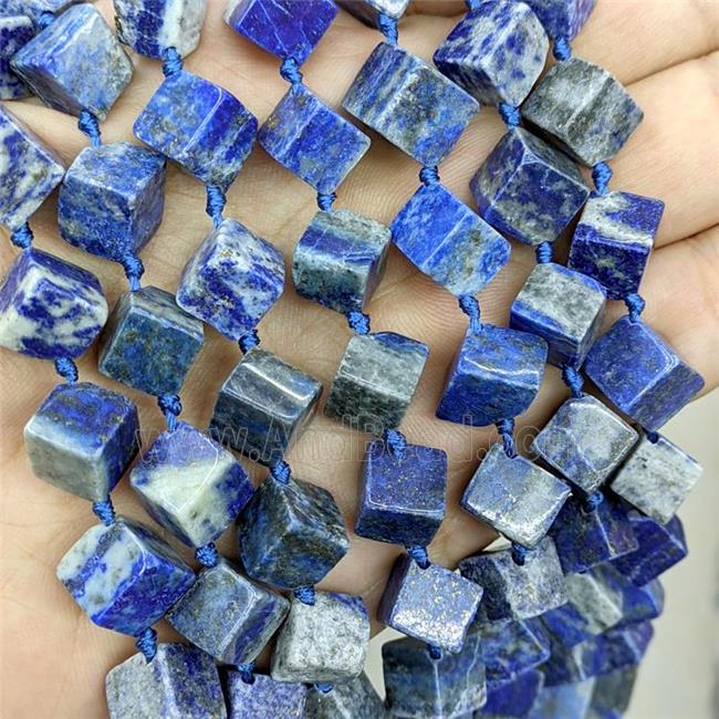 Natural Lapis Lazuli Cube Beads Blue Corner-Drilled