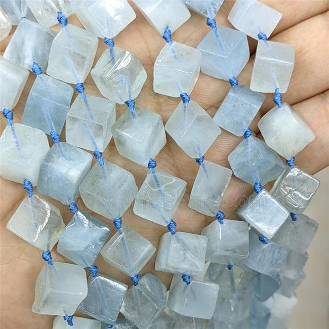 Natural Blue Aquamarine Cube Beads Corner-Drilled