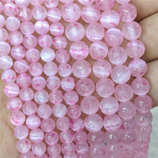 Natural Selenite Beads Pink Dye Smooth Round