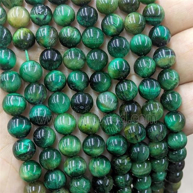 Natural Tiger Eye Stone Beads Green Dye C-Grade Smooth Round