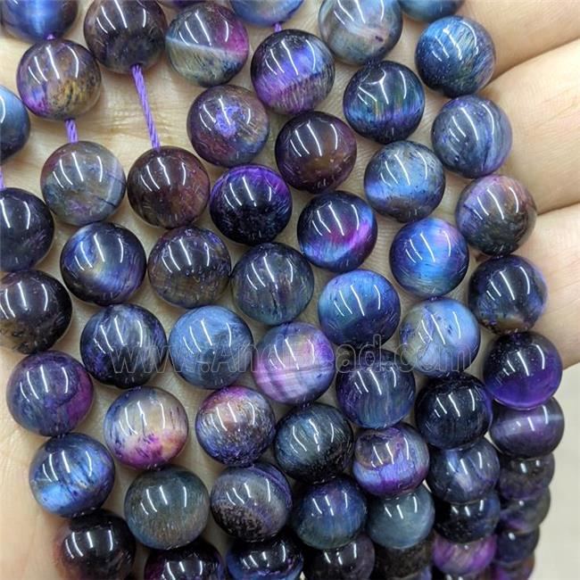 Natural Tiger Eye Stone Round Beads Galaxy Multicolor Dye Smooth