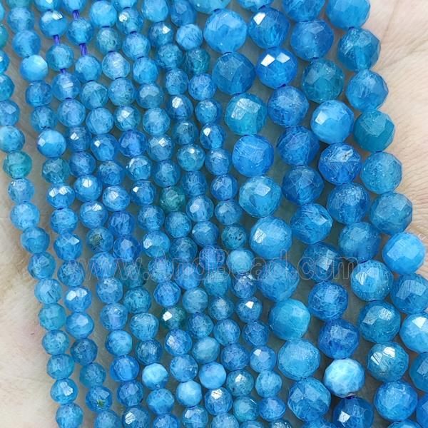 Natural Apatite Beads A-Grade Blue Tiny Faceted Round