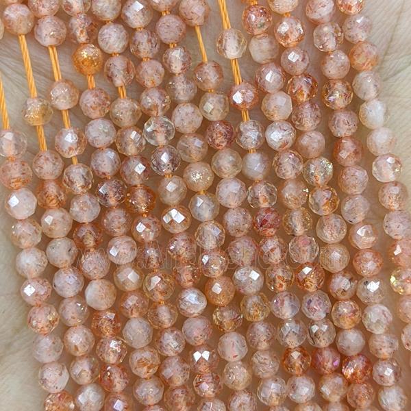 Natural Sunstone Beads Gold Spot Faceted Round Tiny