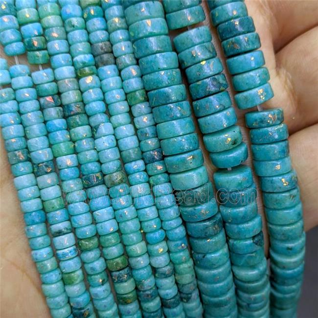 Natural Marble Heishi Beads Pave Gold Foil Blue Dye 