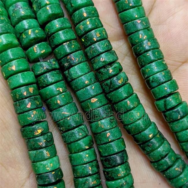 Natural Marble Heishi Beads Pave Gold Foil Green Dye 