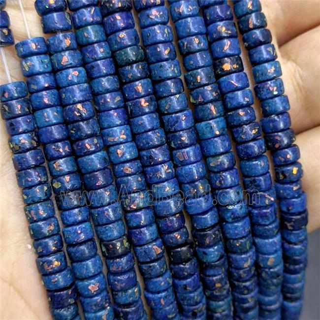 Natural Marble Heishi Beads Pave Gold Foil Darkblue Dye 