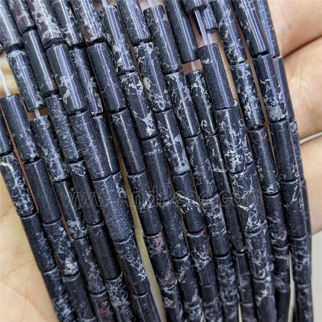 Synthetic Imperial Jasper Tube Beads Black