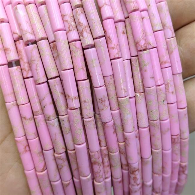 Synthetic Imperial Jasper Tube Beads Pink