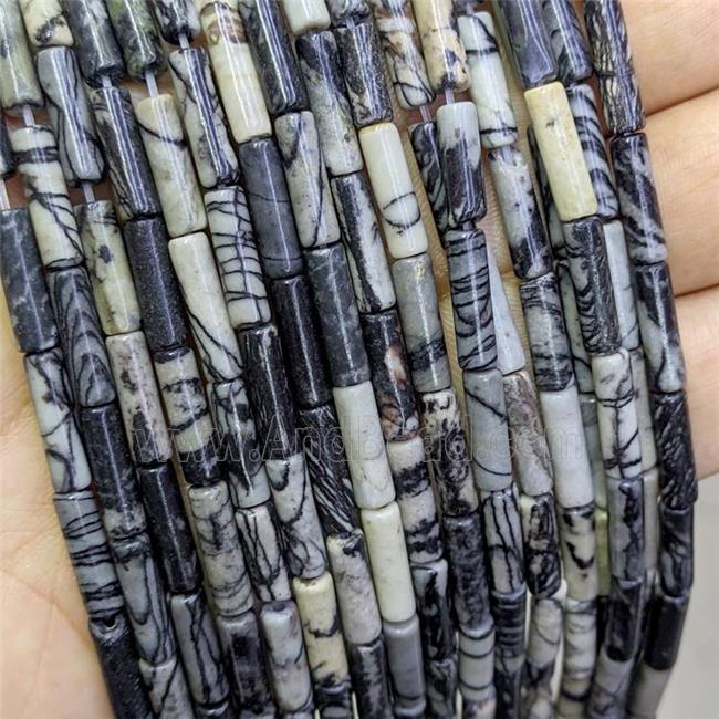 Black Silk Jasper Tube Beads
