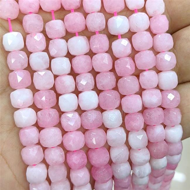 Pink Jade Beads Dye Faceted Cube