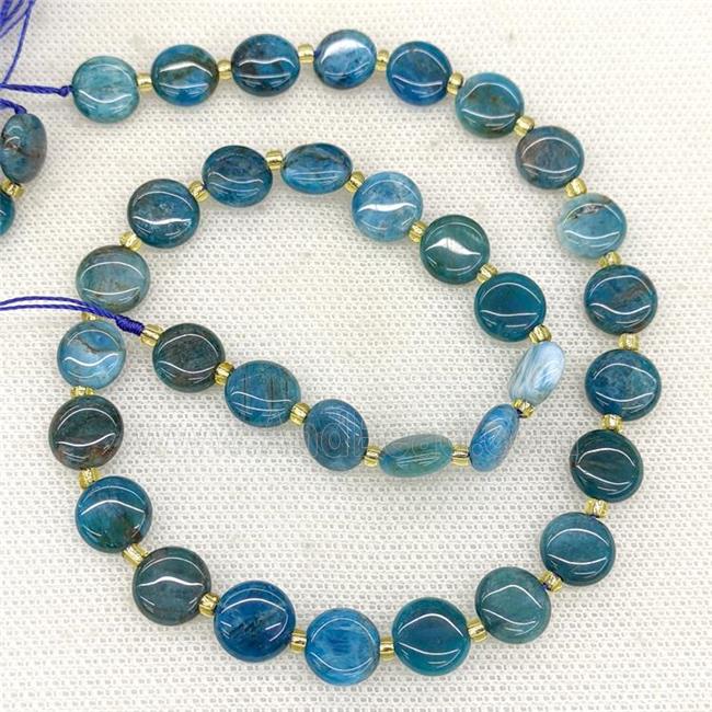 Natural Apatite Coin Beads Blue