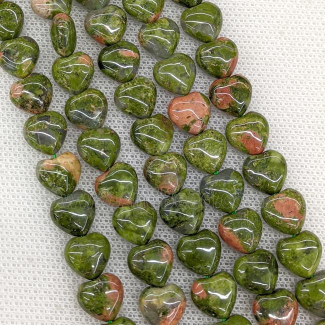 Natural Unakite Heart Beads Green