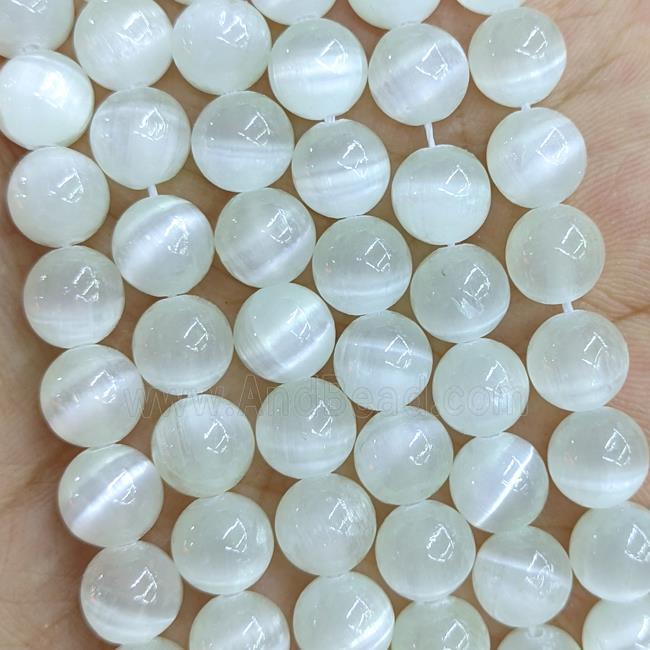 Naural Selenite Beads Smooth Round GrayWhite