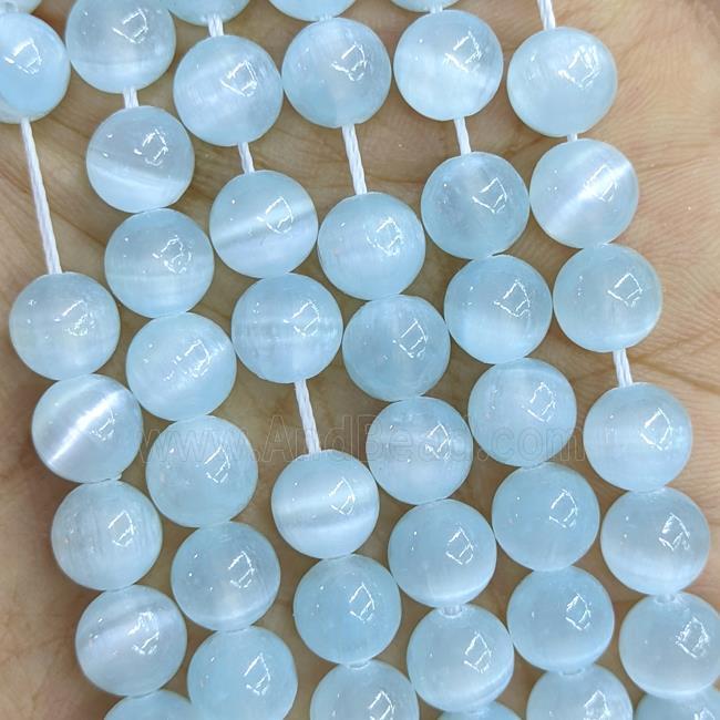 Naural Selenite Beads Lt.blue Dye Smooth Round