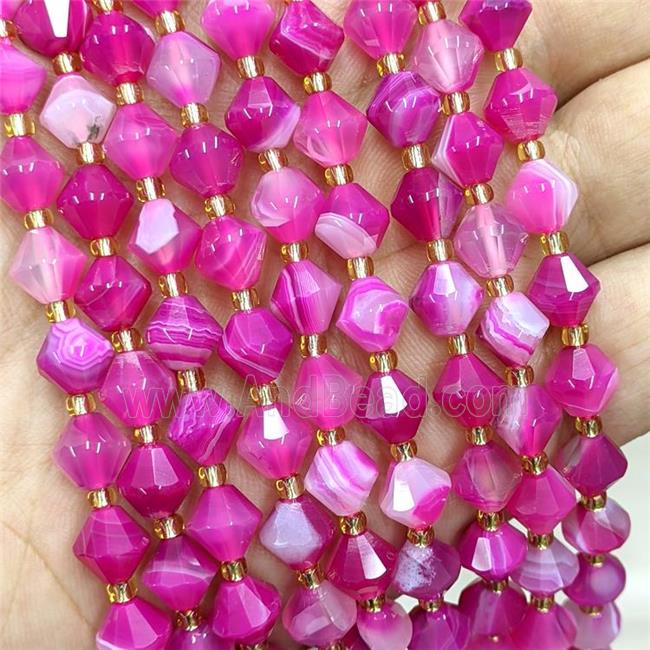 Natural Stripe Agate Bicone Beads Banded Hotpink Dye