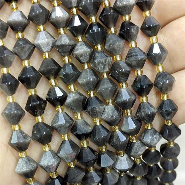 Natural Silver Obsidian Bicone Beads