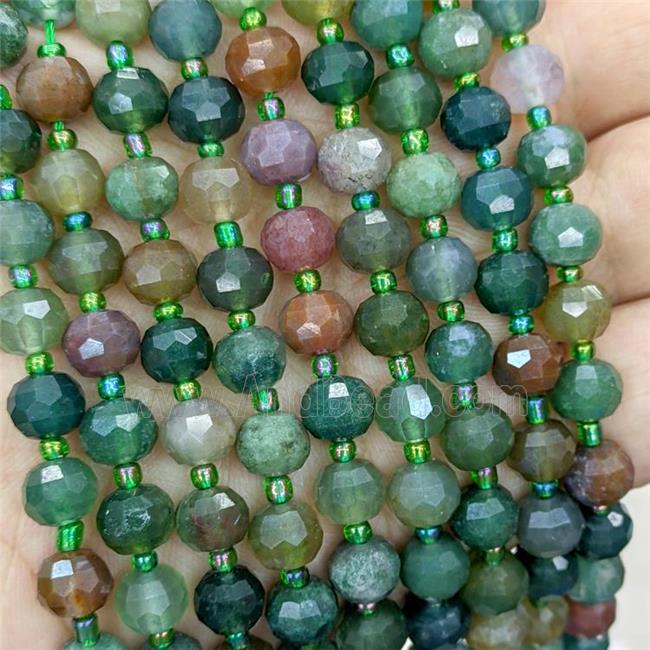 Natural Indian Agate Beads Green Faceted Rondelle