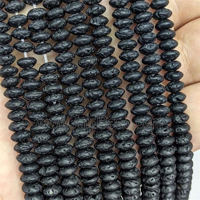Natural Black Lava Beads Smooth Rondelle