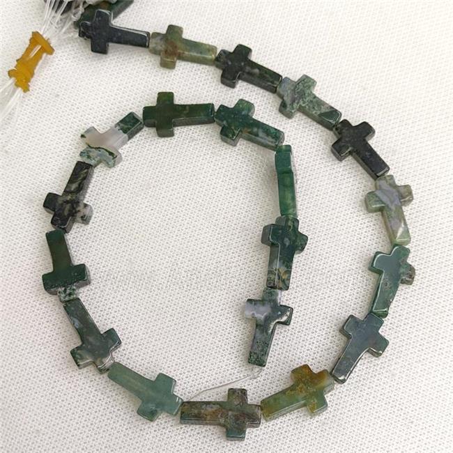 Natural Green Moss Agate Cross Beads