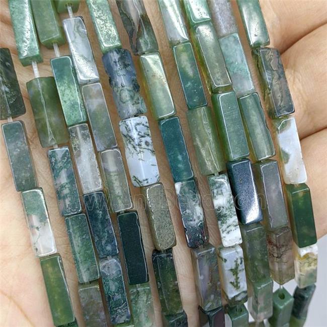 Natural Green Moss Agate Cuboid Beads
