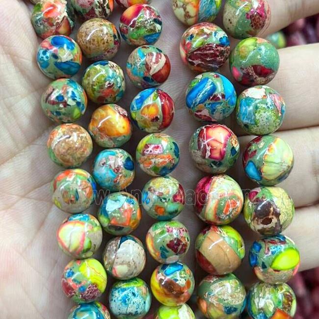 Synthetic Imperial Jasper Beads Smooth Round Multicolor