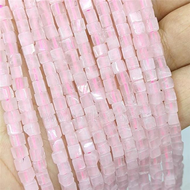 Natural Pink Rose Quartz Cube Beads