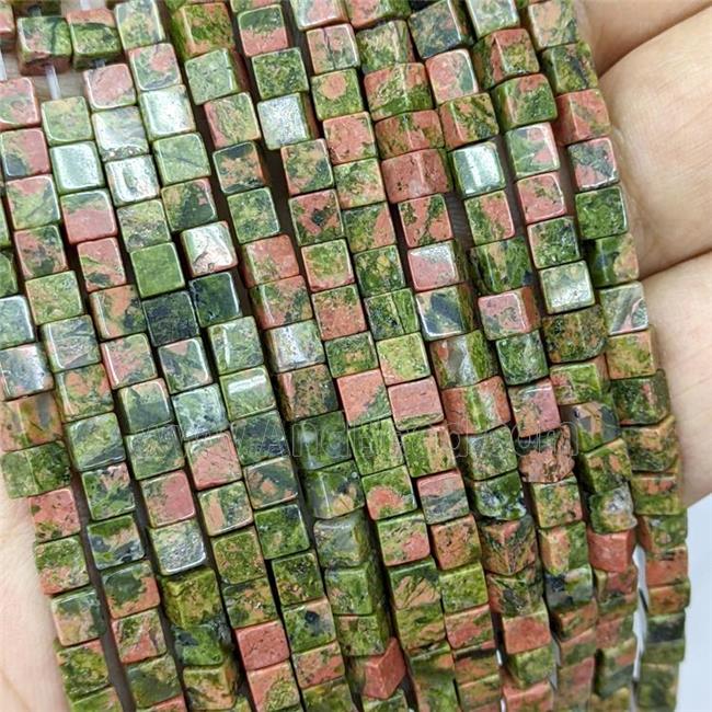 Natural Unakite Cube Beads