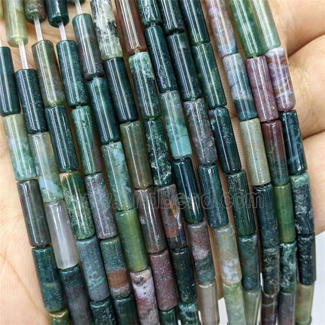 Natural Indian Agate Tube Beads Green