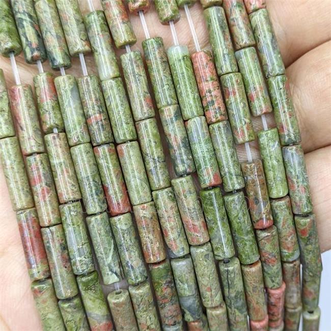 Natural Unakite Tube Beads Green