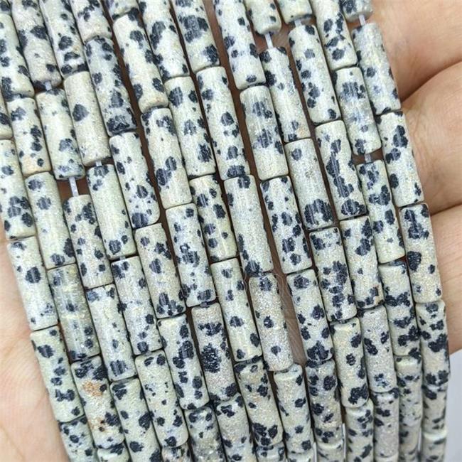 Natural Black Dalmatian Jasper Tube Beads