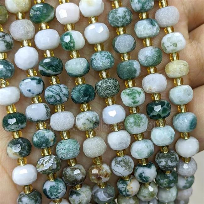 Natural Green Tree Agate Beads Faceted Rondelle