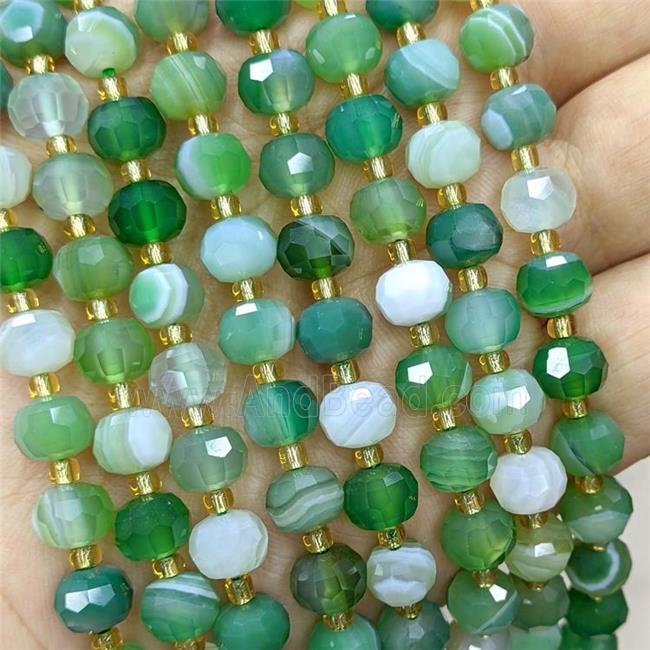 Natural Stripe Agate Beads Faceted Rondelle Green Dye