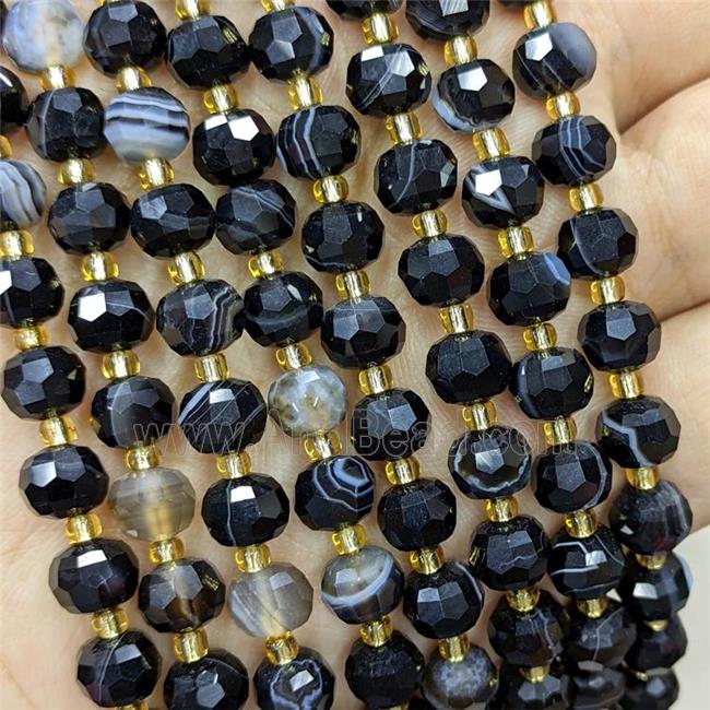 Natural Stripe Agate Beads Faceted Rondelle Black Dye