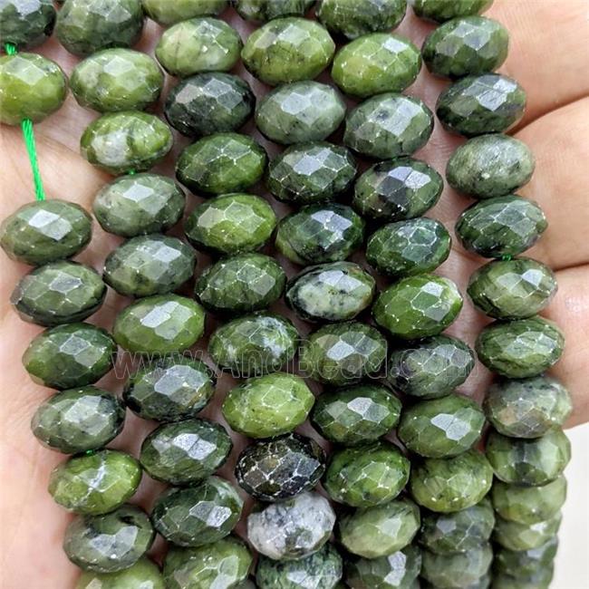 Natural Chinese Jadeite Beads Faceted Rondelle Green